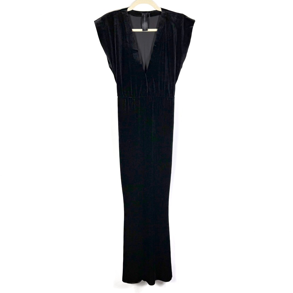 Norma Kamali V Neck Rectangle Gown Black Velvet Maxi Dress Sz XS - Picture 4 of 8